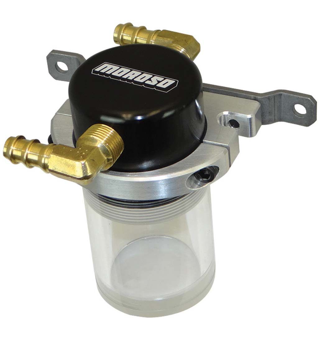 Moroso Air-Oil Separator - 3.75 in Diameter - 4.5 in Tall - 3/8 in NPT Female Inlet / Outlet - Black