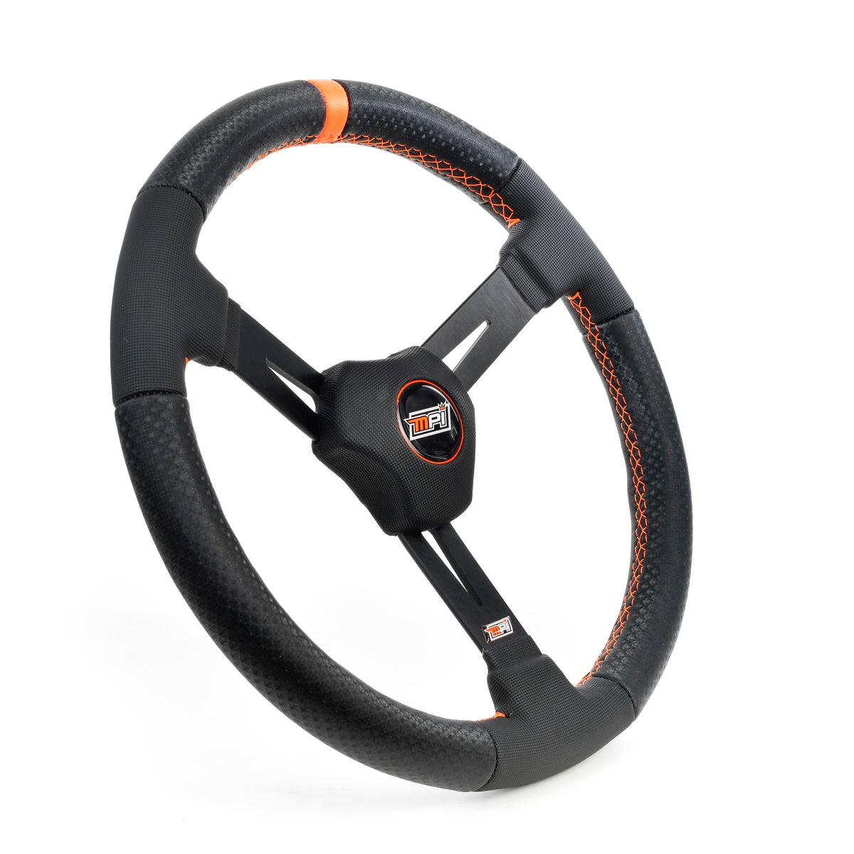 MPI Dirt Circle Track Steering Wheel - 15 in Diameter - 2.25 in Dish - Black Vinyl Grip - Black