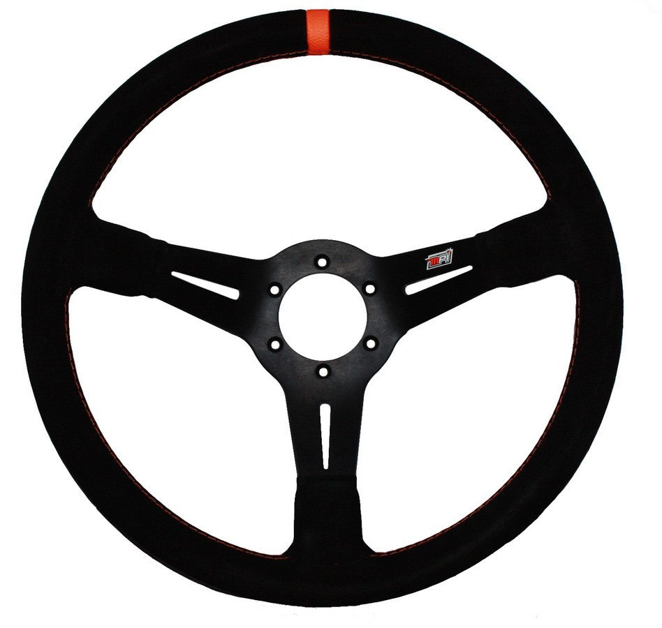 MPI Drifting / Off-Road Steering Wheel - 14 in Diameter - 3.25 in Dish - Orange Stripe - Black Suede Grip - Black