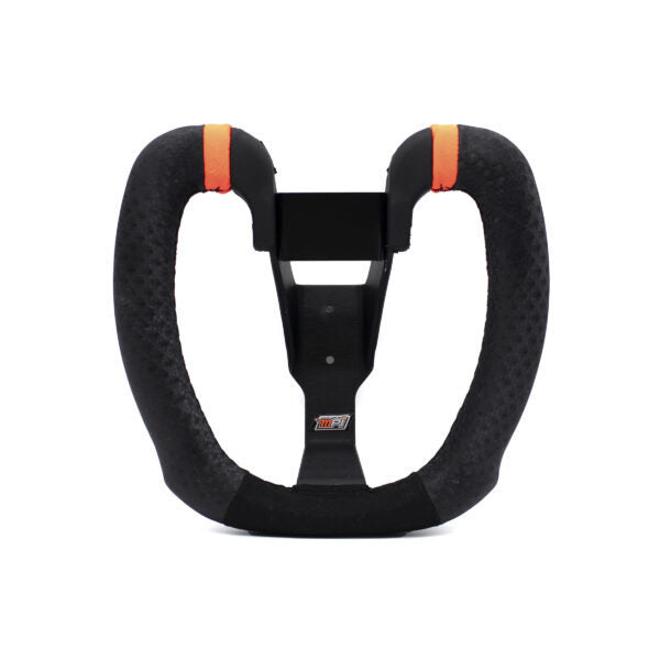 MPI Butterfly Aluminum Drag Steering Wheel - 7.5 x 7 in Butterfly - Black Synthetic Grip - Orange Stripes - Black