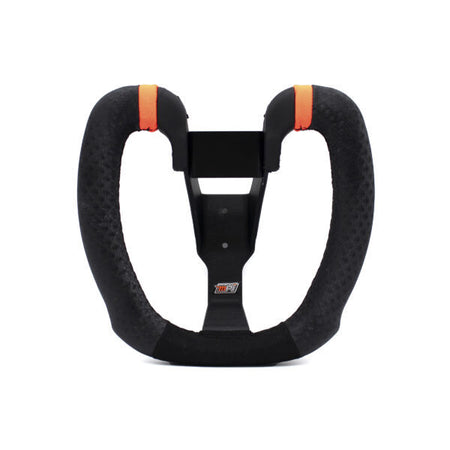MPI Butterfly Aluminum Drag Steering Wheel - 7.5 x 7 in Butterfly - Black Synthetic Grip - Orange Stripes - Black