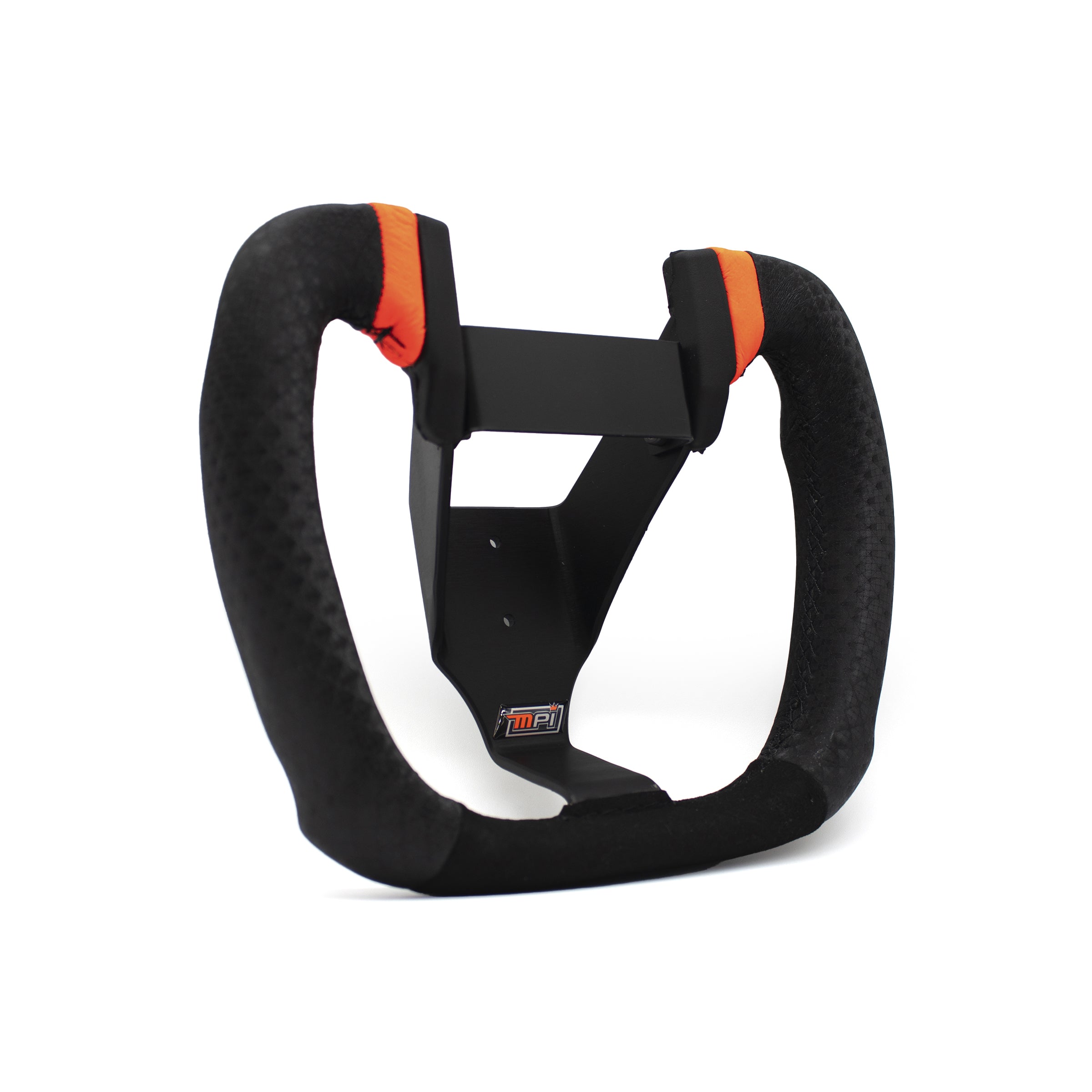 MPI Butterfly Aluminum Drag Steering Wheel - 8.5 x 7 in Butterfly - Black Synthetic Grip - Orange Stripes - Black