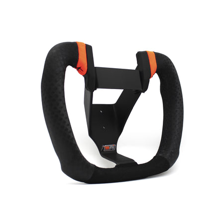 MPI Butterfly Aluminum Drag Steering Wheel - 8.5 x 7 in Butterfly - Black Synthetic Grip - Orange Stripes - Black