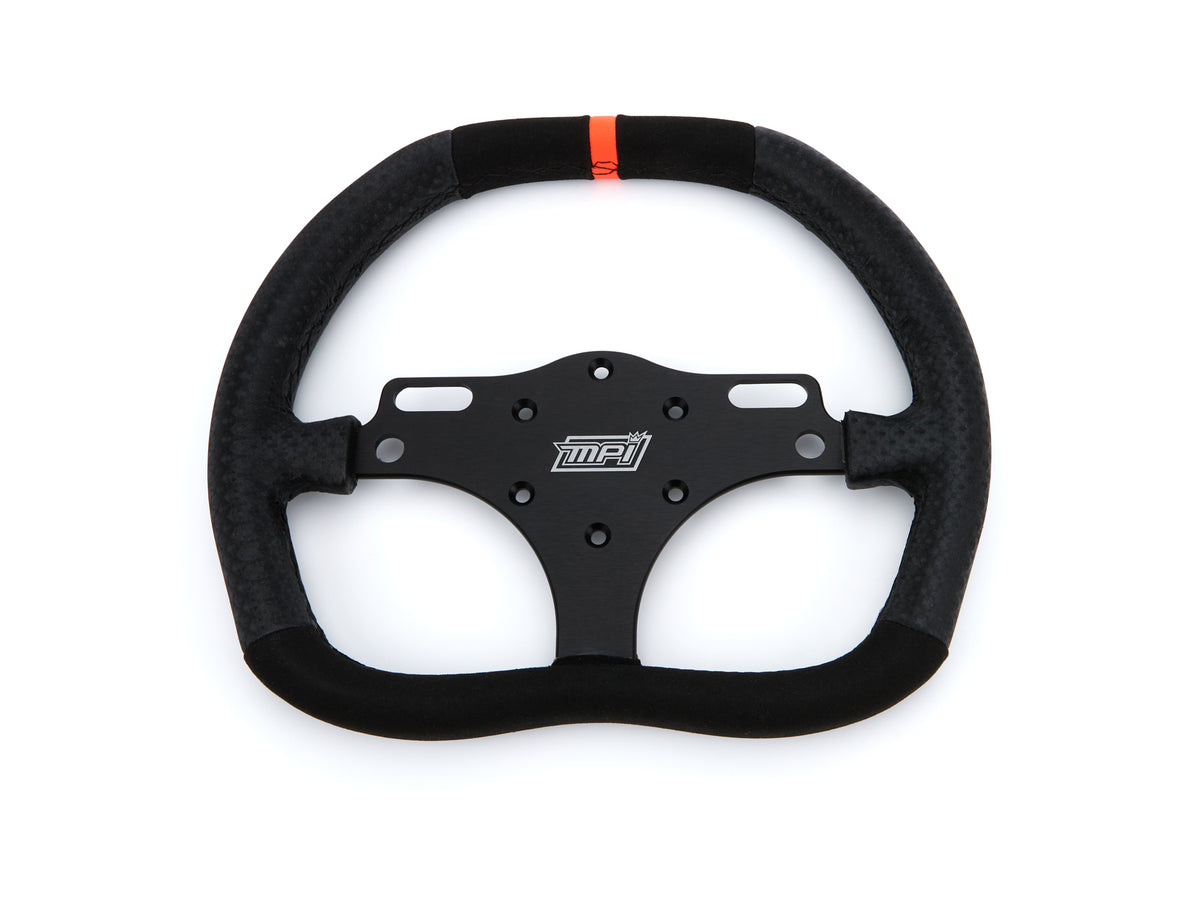 MPI Road Course / Track Days Steering Wheel - 12 in Diameter - D-Shaped - 3-Spoke - Orange Stripe - Black