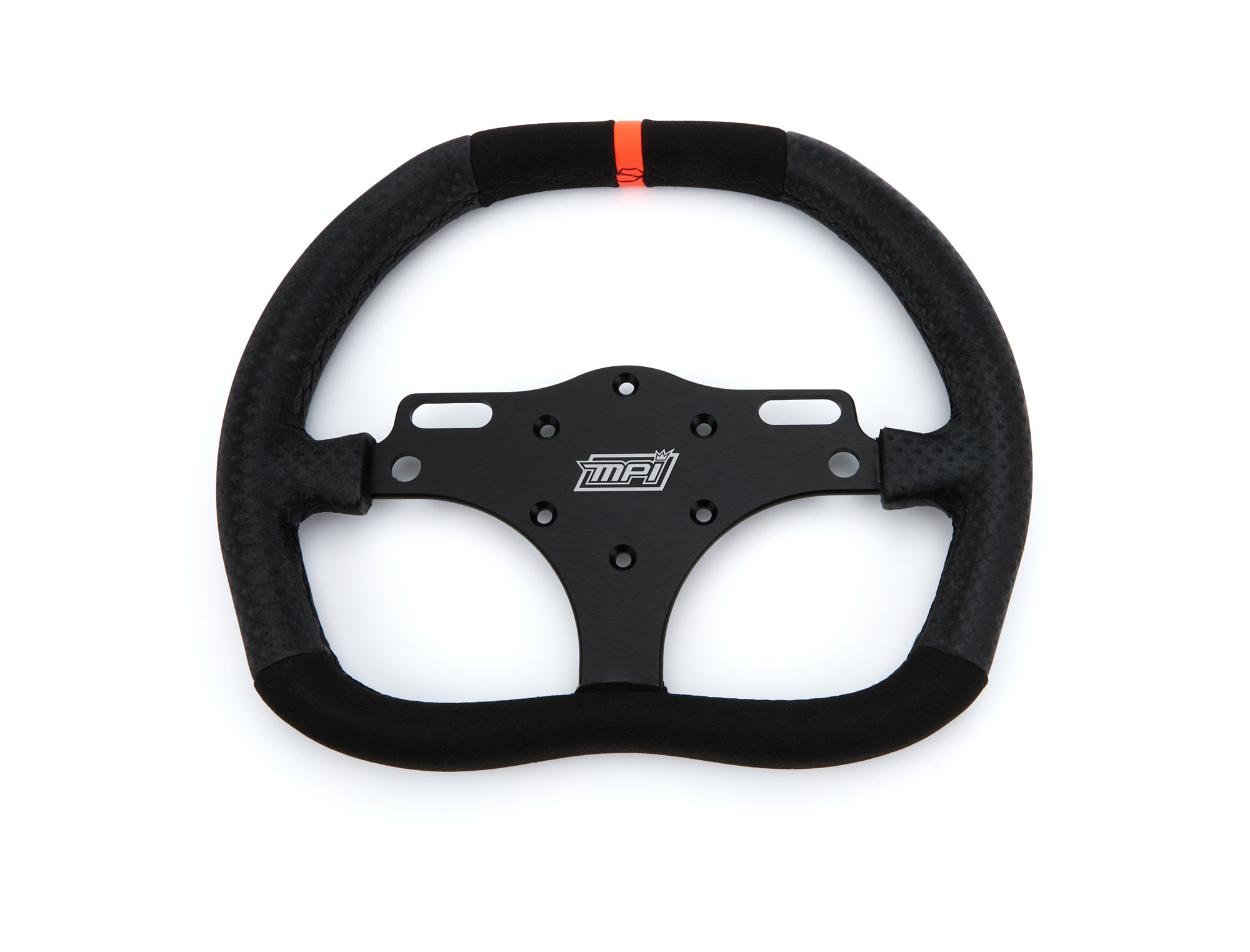 MPI Road Course / Track Days Steering Wheel - 12 in Diameter - D-Shaped - 3-Spoke - Orange Stripe - Black