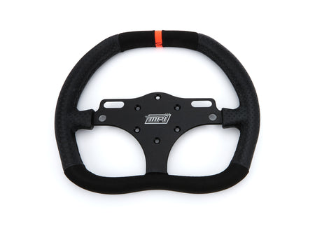 MPI Road Course / Track Days Steering Wheel - 12 in Diameter - D-Shaped - 3-Spoke - Orange Stripe - Black
