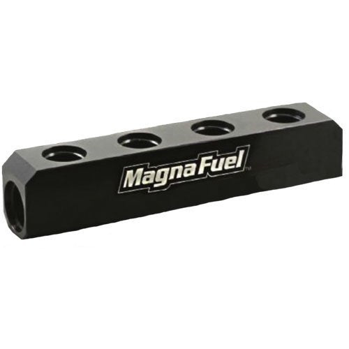 MagnaFuel Fuel Block - Two 10 AN Female O-Ring Inlets - Four 6 AN Female O-Ring Outlets - Black