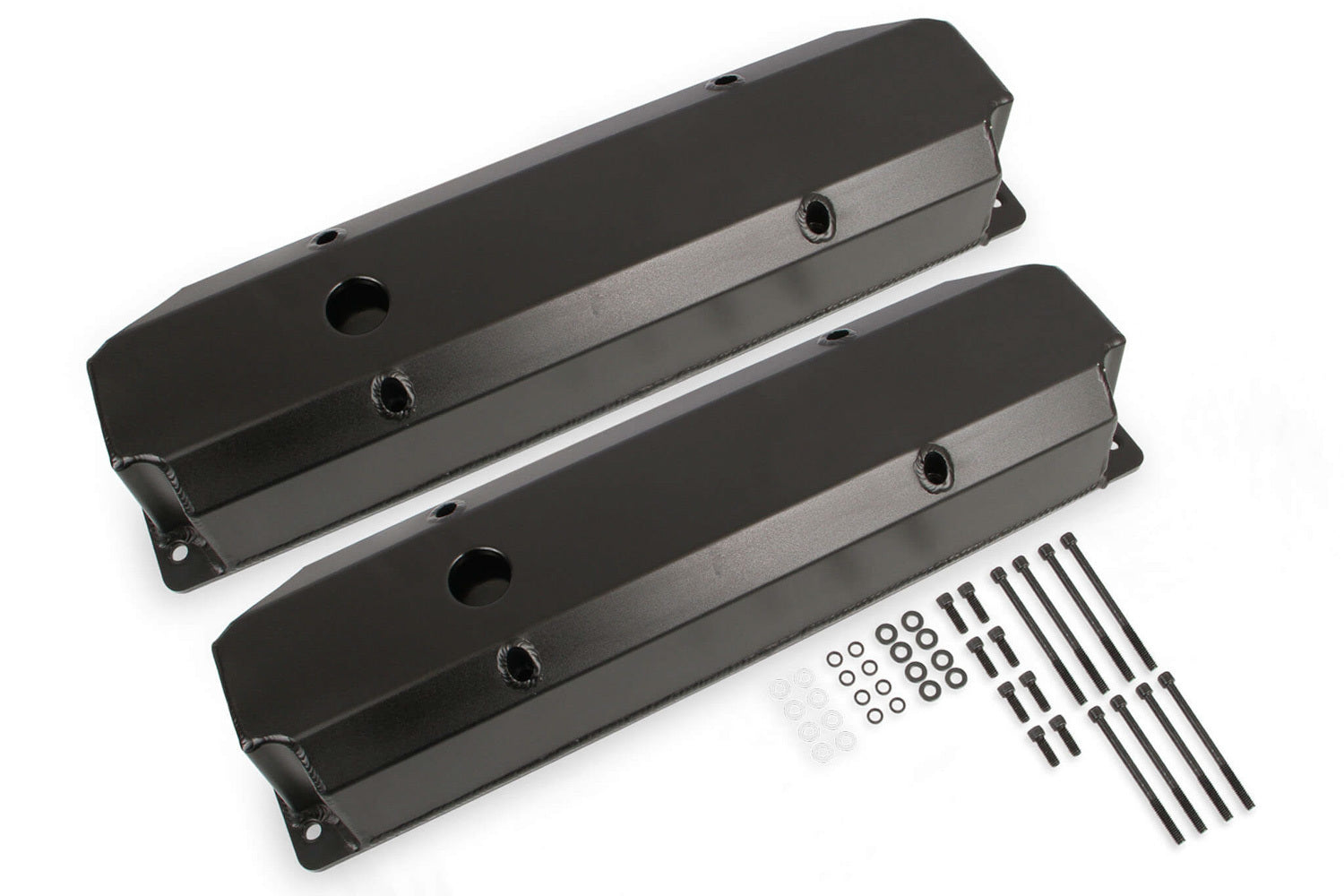 Mr. Gasket Tall Aluminum Valve Cover - 3.5 in Tall - Baffled - Breather Hole - Black - Mopar B / RB-Series (Pair)