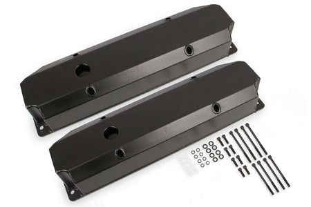 Mr. Gasket Tall Aluminum Valve Cover - 3.5 in Tall - Baffled - Breather Hole - Black - Mopar B / RB-Series (Pair)