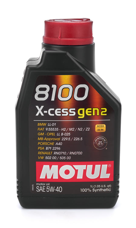 Motul 8100 X-Cess Gen2 5W40 Synthetic Motor Oil - 1 Liter Bottle