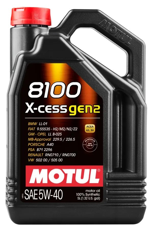 Motul 8100 X-Cess Gen2 5W40 Synthetic Motor Oil - 5 L Bottle