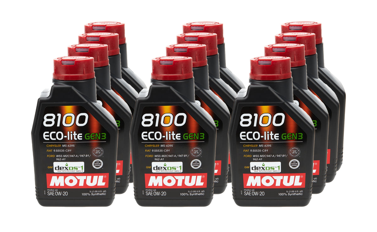 Motul 8100 Eco-Lite Gen3 0W20 Synthetic Motor Oil - 1 L Bottle (Case of 12)