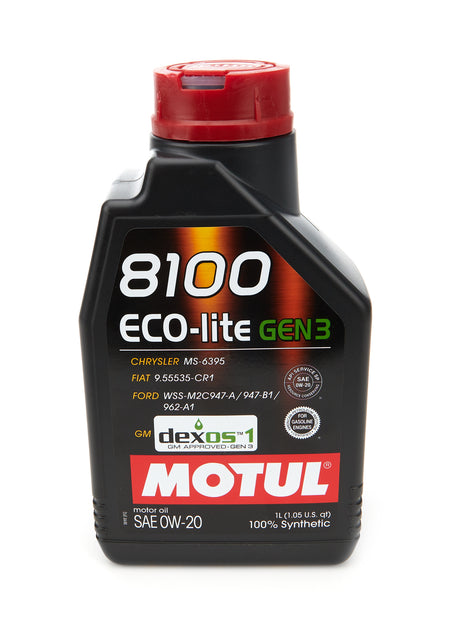 Motul 8100 Eco-Lite Gen3 0W20 Synthetic Motor Oil - 1 L Bottle