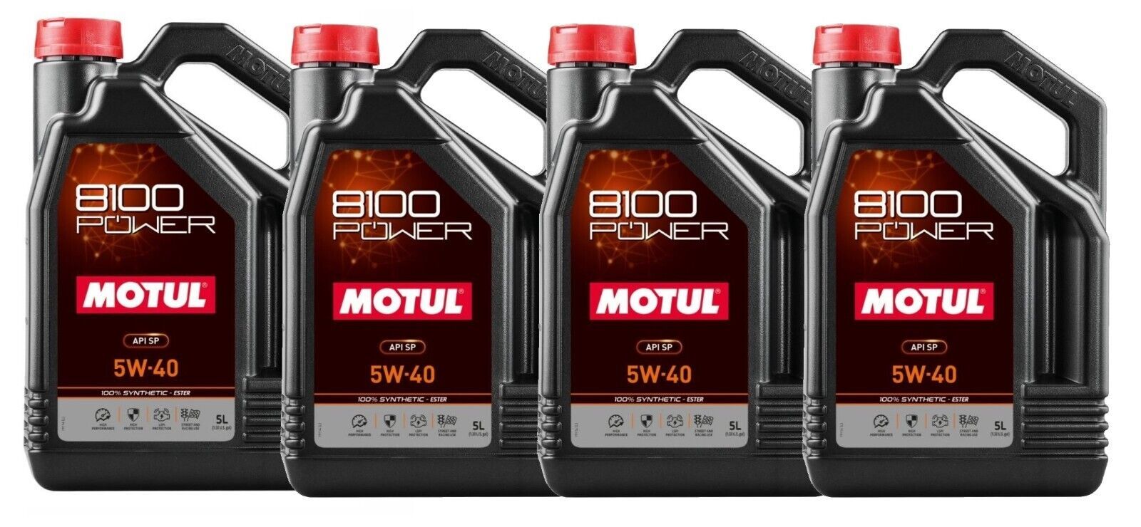 Motul 8100 Power 5W40 Synthetic Motor Oil - 5 Liter Bottle (Case of 4)