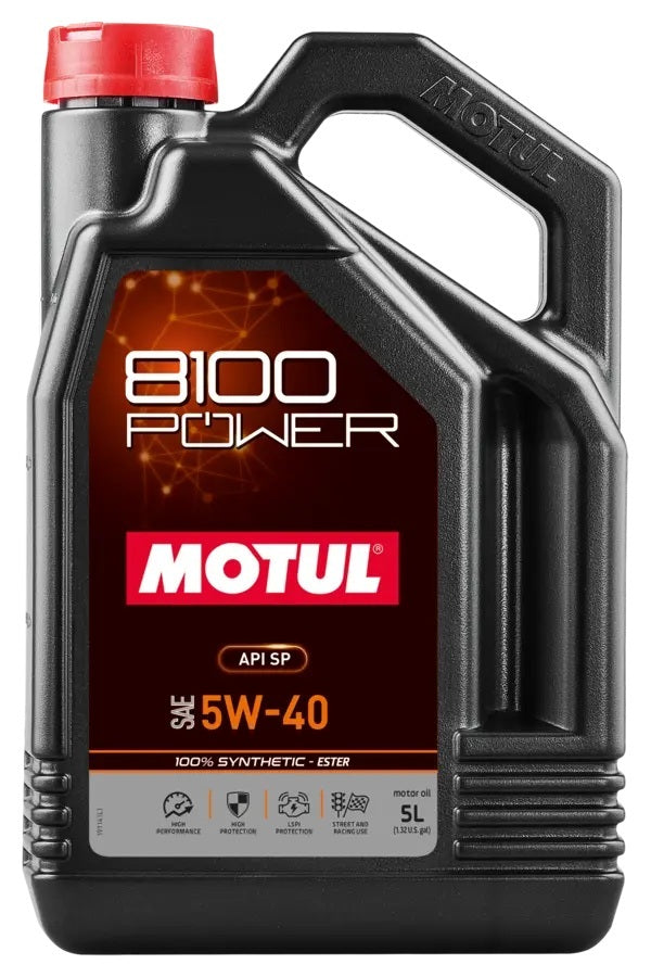 Motul 8100 Power 5W40 Synthetic Motor Oil - 5 Liter Bottle