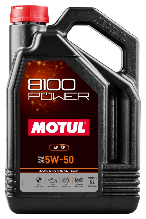 Motul 8100 Power 5W50 Synthetic Motor Oil - 5 Liter Bottle