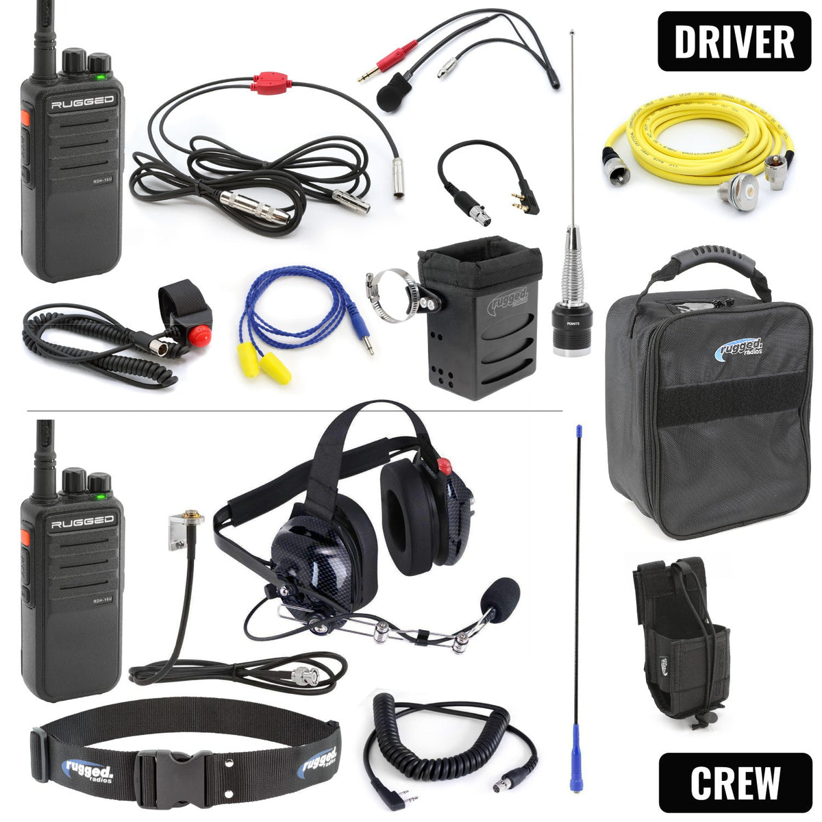 Rugged Radios NASCAR Driver & Crew Chief Long Track Racing Kit /w RDH16 Radios NASCAR-RDH-U-LT