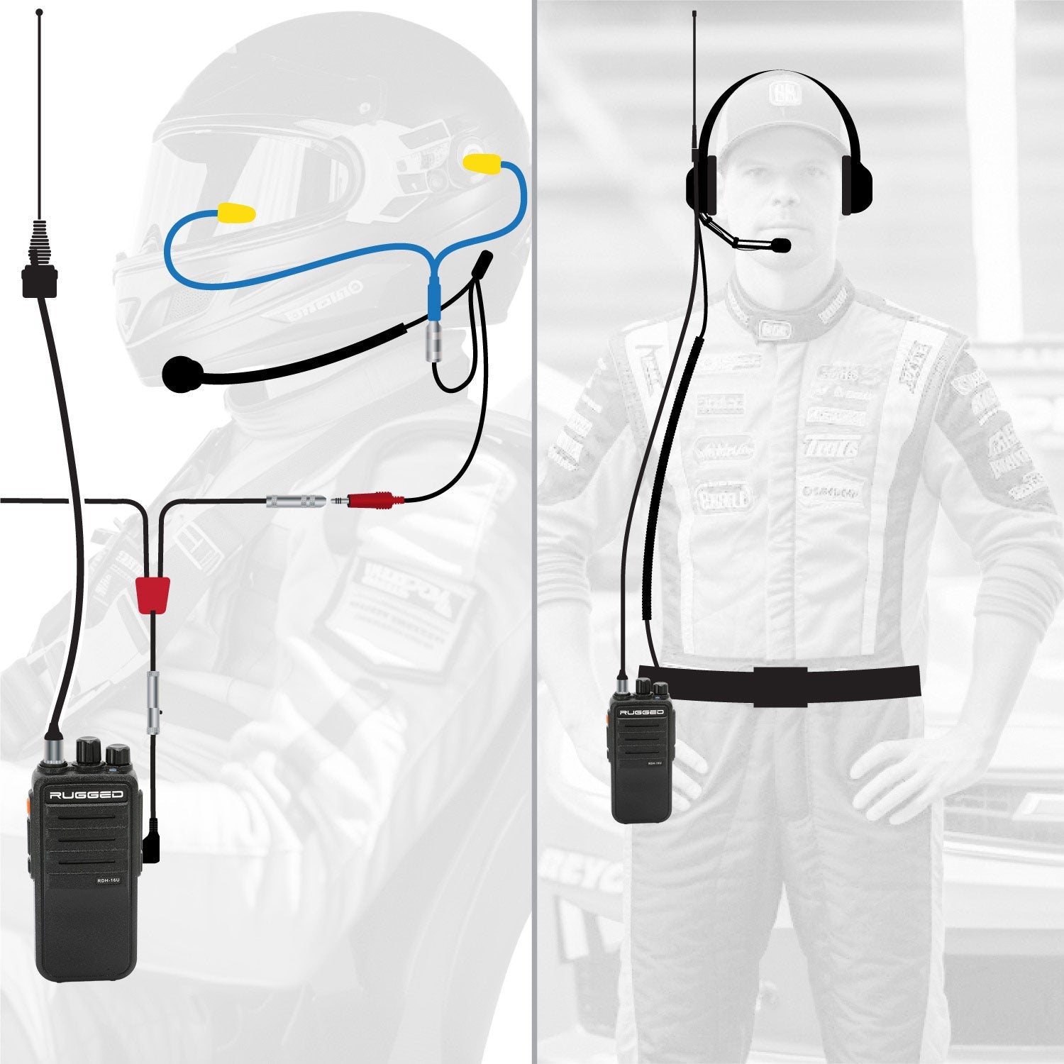 Rugged Radios NASCAR Driver & Crew Chief Long Track Racing Kit /w RDH16 Radios NASCAR-RDH-U-LT