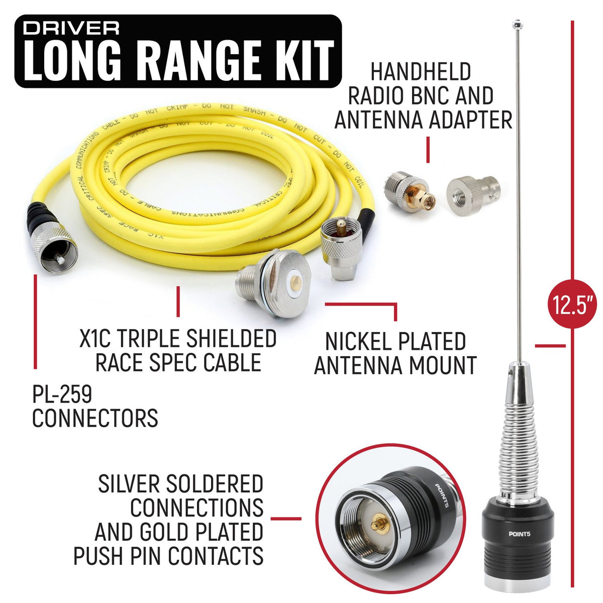 Rugged Radios NASCAR Driver & Crew Chief Long Track Racing Kit /w RDH16 Radios NASCAR-RDH-U-LT