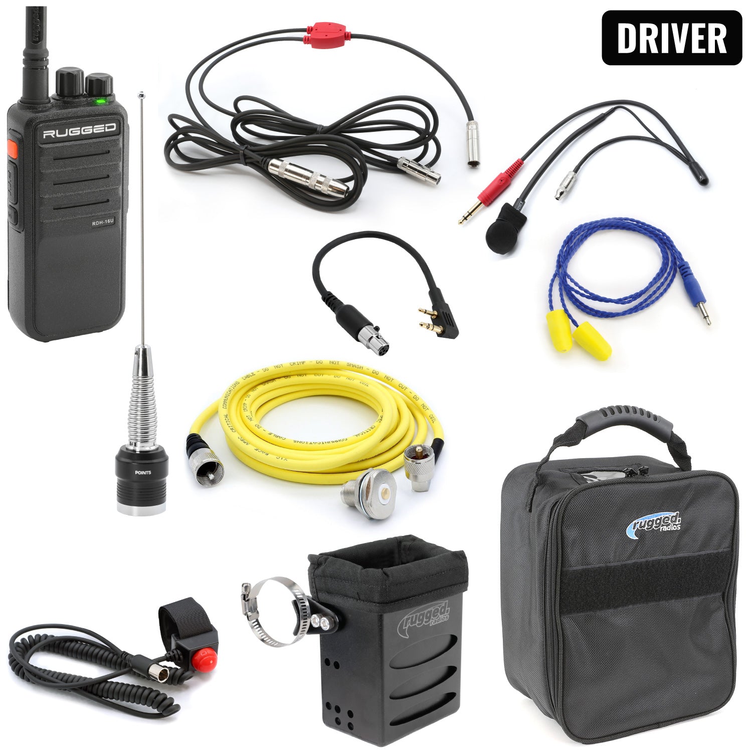 Rugged Radios NASCAR Driver Only Long Track Racing Communication Kit /w RDH16 Radio NASCAR-SS-RDH-U-LT