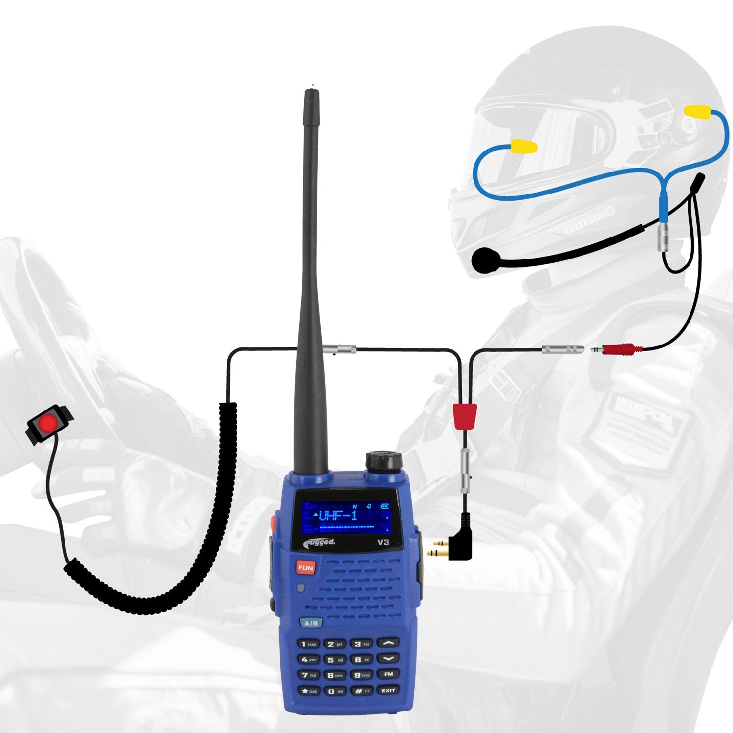 Rugged Radios NASCAR Driver Only Communication Kit /w V3 Radio NASCAR-SS-V3