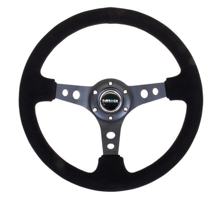 NRG Innovations Lightweight Steering Wheel - 350 mm Diameter - 75 mm Dish - Black Suede Grip - Black
