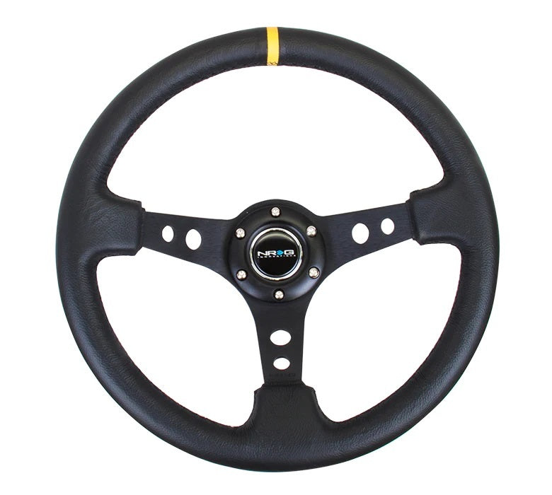 NRG Innovations Lightweight Steering Wheel - 350 mm Diameter - 75 mm Dish - Black Leather Grip - Aluminum