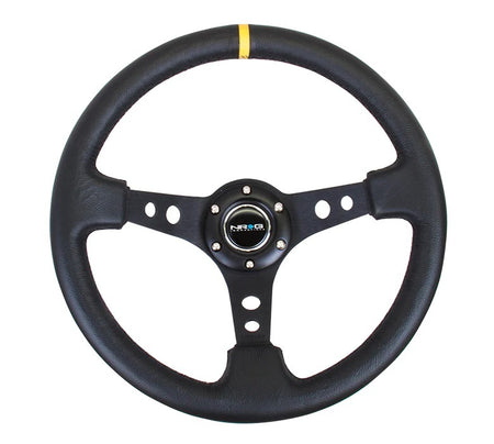 NRG Innovations Lightweight Steering Wheel - 350 mm Diameter - 75 mm Dish - Black Leather Grip - Aluminum