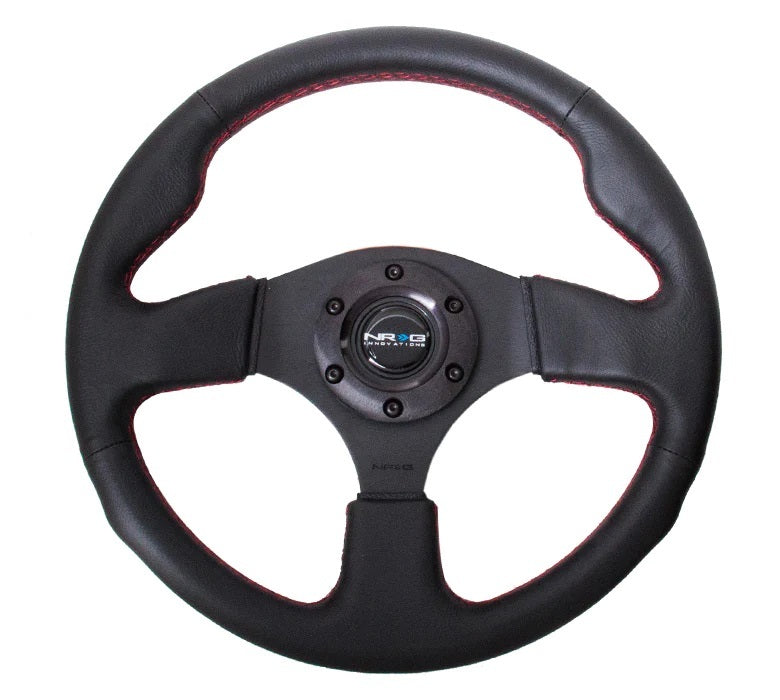 NRG Innovations Lightweight Steering Wheel - 320 mm Diameter - 25 mm Dish - Black Leather Grip - Black RST-012R-RS