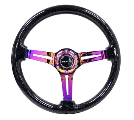 NRG Innovations Lightweight Steering Wheel - 350 mm Diameter - 75 mm Dish - Black Sparkle Plastic Grip - Purple Chrome