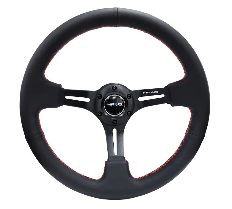 NRG Innovations Lightweight Steering Wheel - 350 mm Diameter - 75 mm Dish - Black Leather Grip - Black RST-018R-RS
