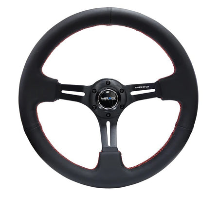 NRG Innovations Lightweight Steering Wheel - 350 mm Diameter - 75 mm Dish - Black Leather Grip - Black RST-018R-RS