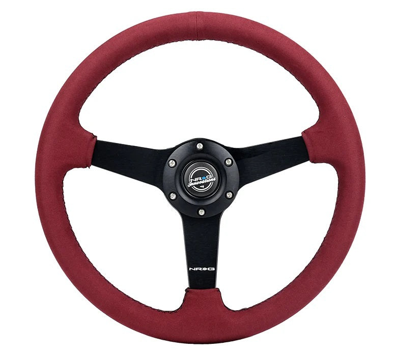 NRG Innovations Lightweight Steering Wheel - 350 mm Diameter - Flat - Burgundy Alcantara Grip - Black