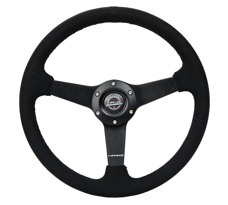 NRG Innovations Lightweight Steering Wheel - 350 mm Diameter - Flat - Black Alcantara Grip - Black