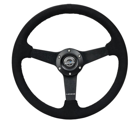 NRG Innovations Lightweight Steering Wheel - 350 mm Diameter - Flat - Black Alcantara Grip - Black