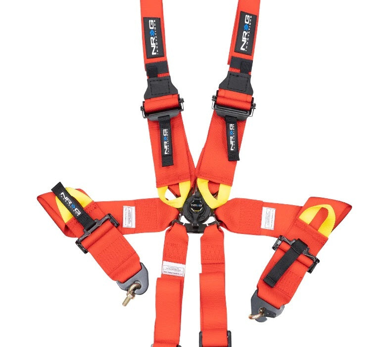 NRG Innovations 6-Point Camlock Harness w/ Pads - Bolt-In/Wrap Around - Pull Down Adjust - Red