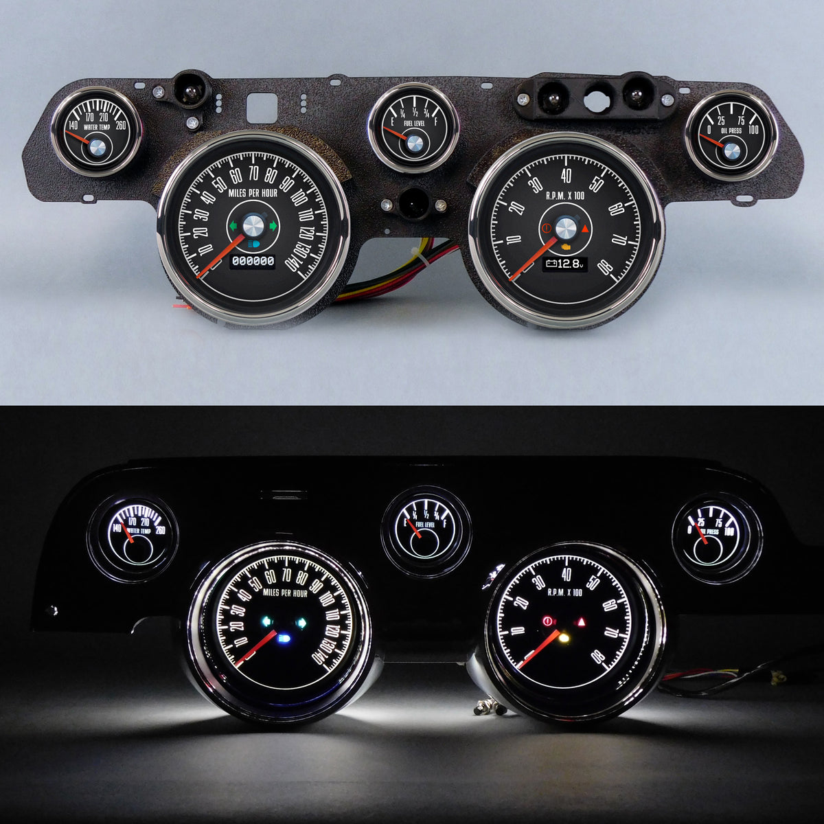 New Vintage USA M-153 Series Gauge Kit - Black Face - Ford Mustang 1967-68