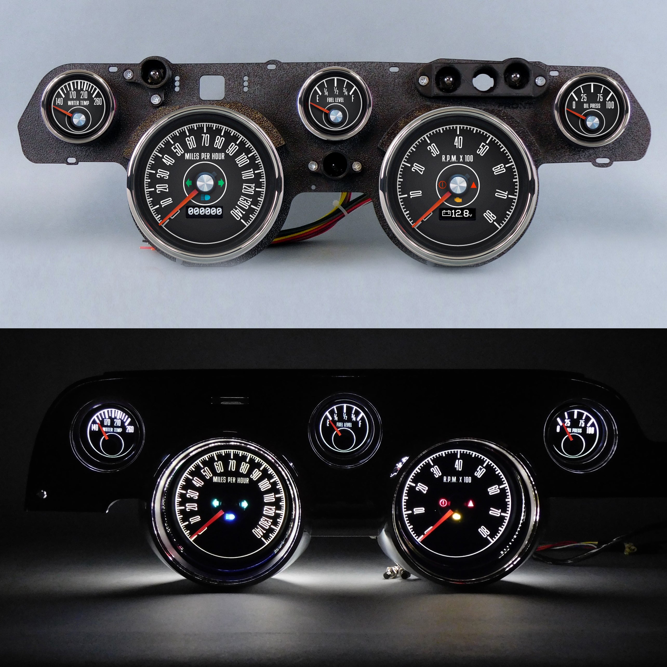 New Vintage USA M-153 Series Gauge Kit - Black Face - Ford Mustang 1967-68