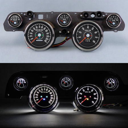 New Vintage USA M-153 Series Gauge Kit - Black Face - Ford Mustang 1967-68