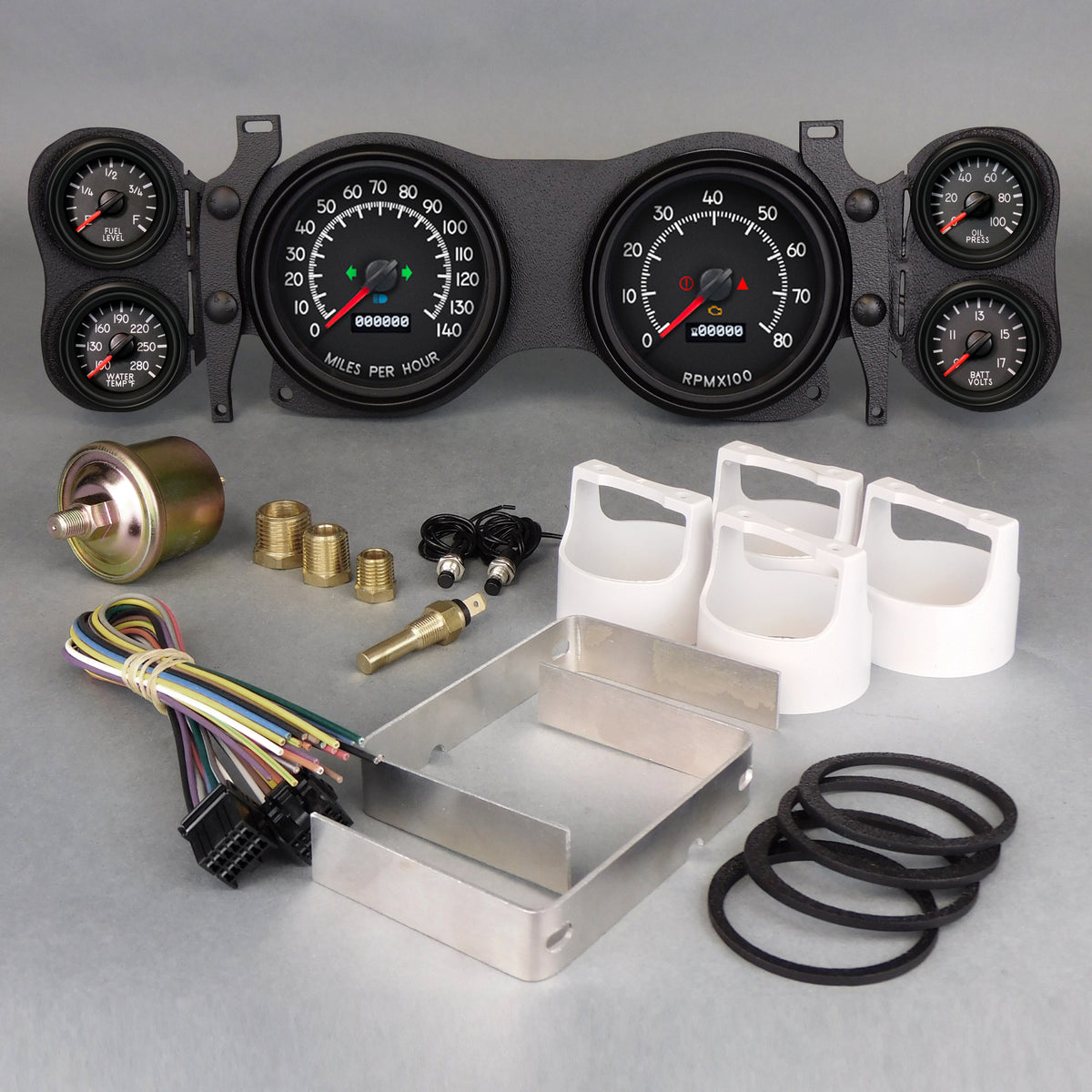 New Vintage USA Aviator Gauge Kit - Black Face - GM F-Body 1970-78