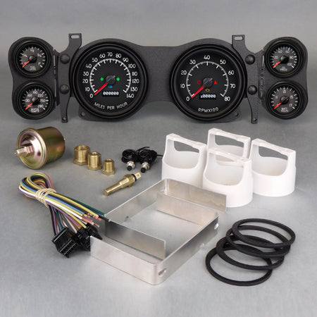 New Vintage USA Aviator Gauge Kit - Black Face - GM F-Body 1970-78