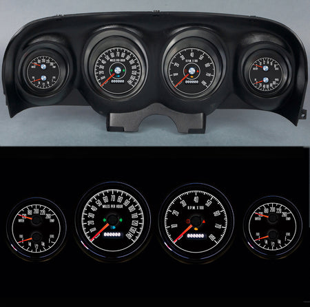 New Vintage USA M-153 Series Gauge Kit - Black Face - Ford Mustang 1969-70