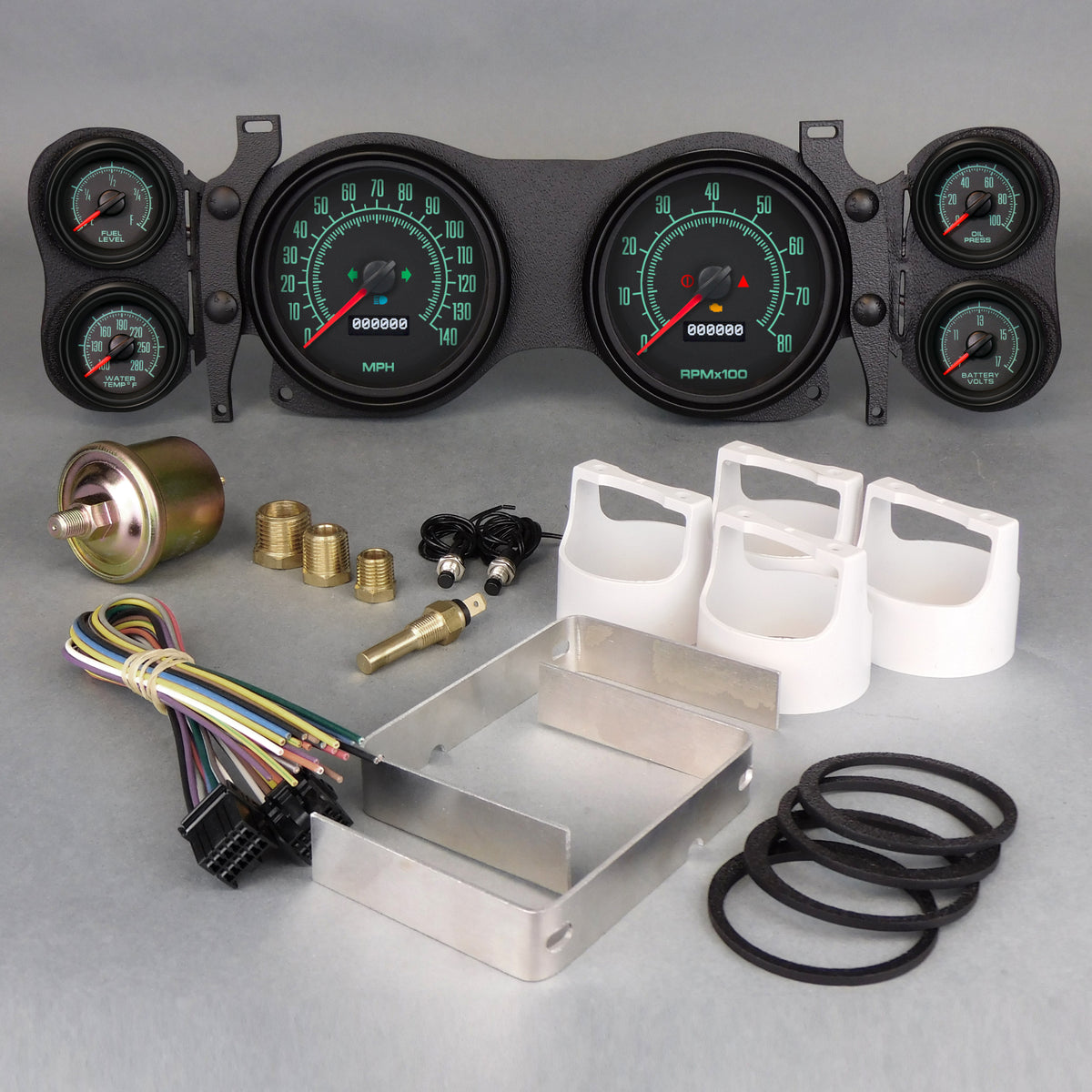 New Vintage USA 69 Series Gauge Kit - Black Face - GM F-Body 1970-78