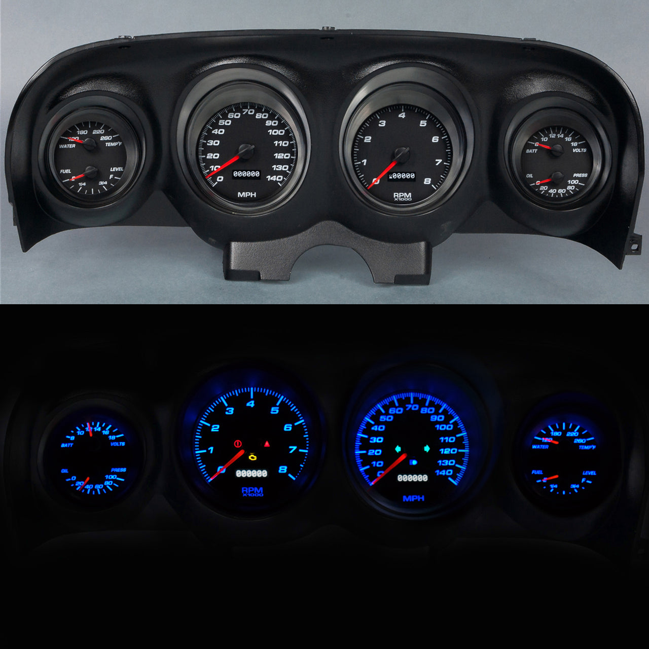 New Vintage USA Direct Fit Performance II Gauge Kit - Black Face - Ford Mustang 1969-70