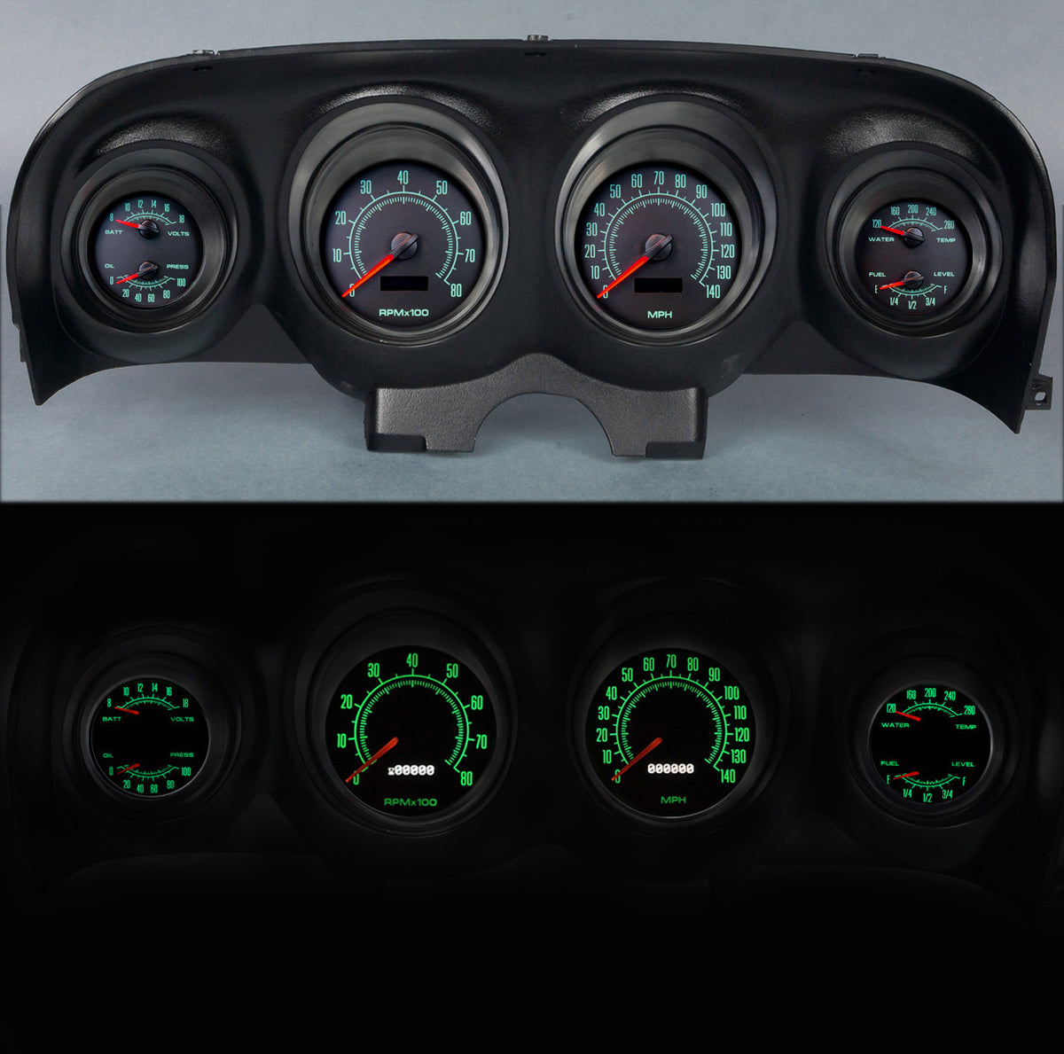 New Vintage USA Direct Fit 69 Series Gauge Kit - Black Face - Ford Mustang 1969-70