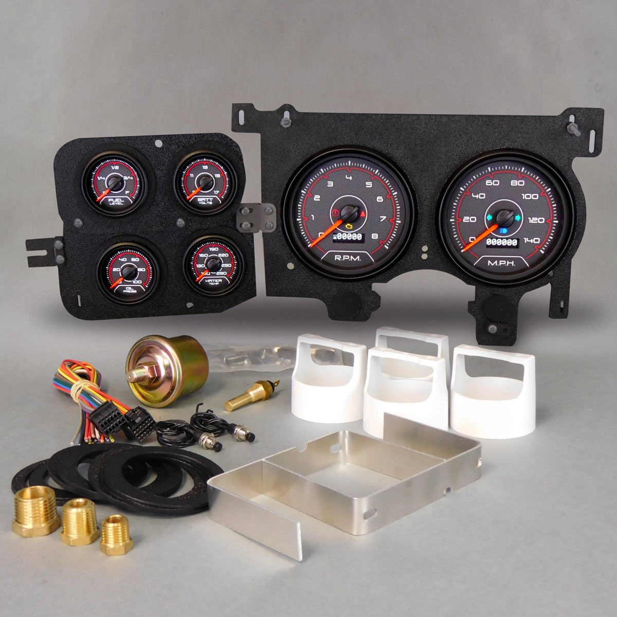 New Vintage USA CFR Red Gauge Kit - Black / Red Face - GM Fullsize Truck 1973-87