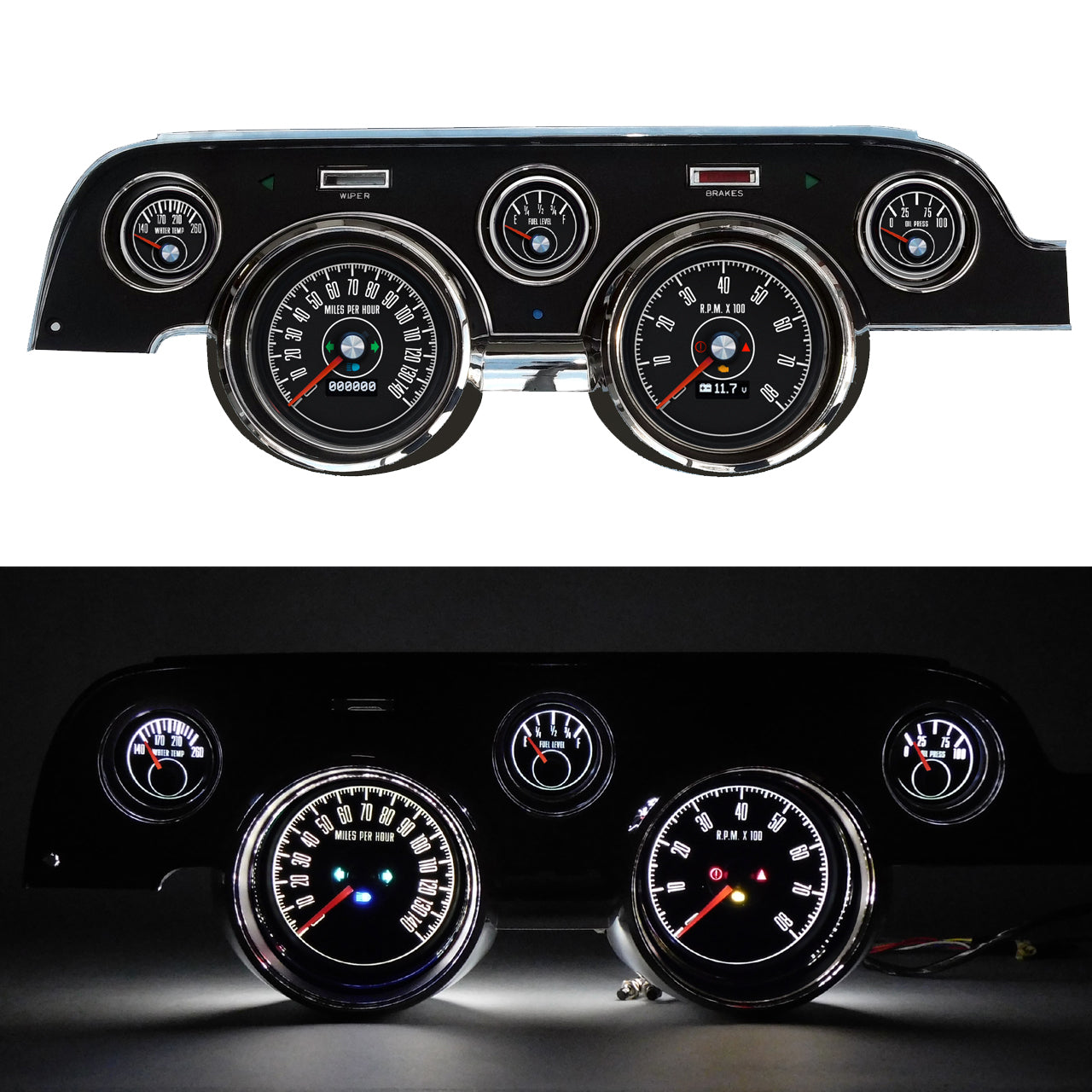 New Vintage USA M-153 Series Gauge Kit - Black Face - Ford Mustang 1967-68