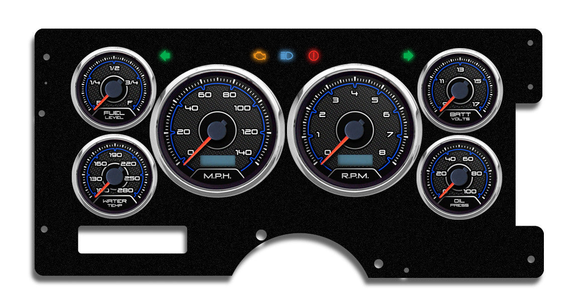 New Vintage USA CFR Blue Gauge Kit - Fuel / OP / WT / Volt / Tach / Speedometer - Black / Blue Face - GM Fullsize Truck 1988-94