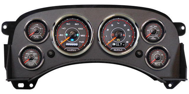 New Vintage USA CFR Red Gauge Kit - Fuel / OP / WT / Volt / Tach / Speedometer - Black / Red Face - GM Fullsize Truck 1999-2006
