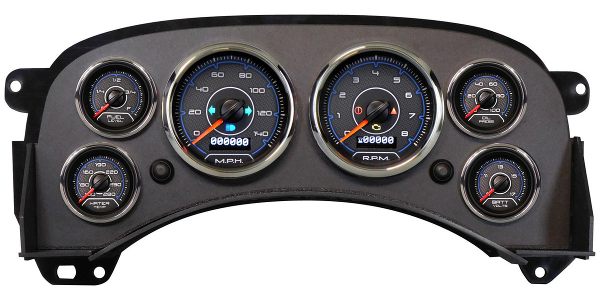 New Vintage USA CFR Blue Gauge Kit - Fuel / OP / WT / Volt / Tach / Speedometer - Black / Blue Face - GM Fullsize Truck 1999-2006